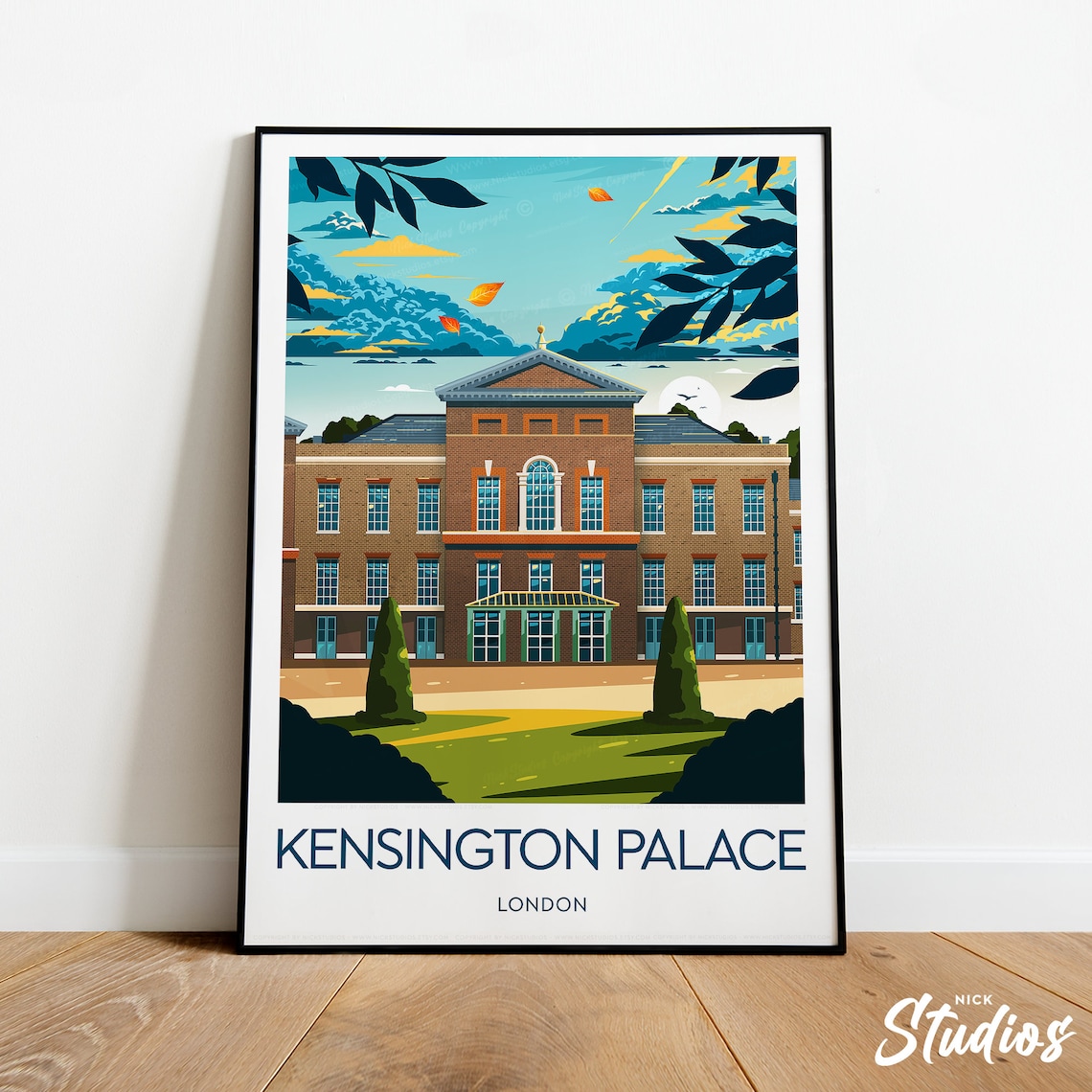 Kensington Palace London Royal Autumn Sunset Travel Poster Art