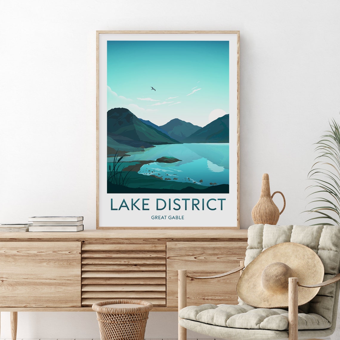 Lake District Great Gable Mountain Lake Sunset Travel Poster