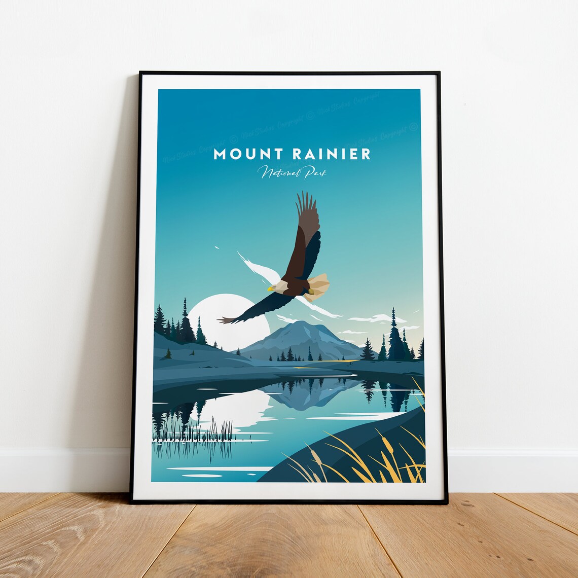 Mount Rainier National Park Bald Eagle Lake Reflection Travel Poster - Image 2