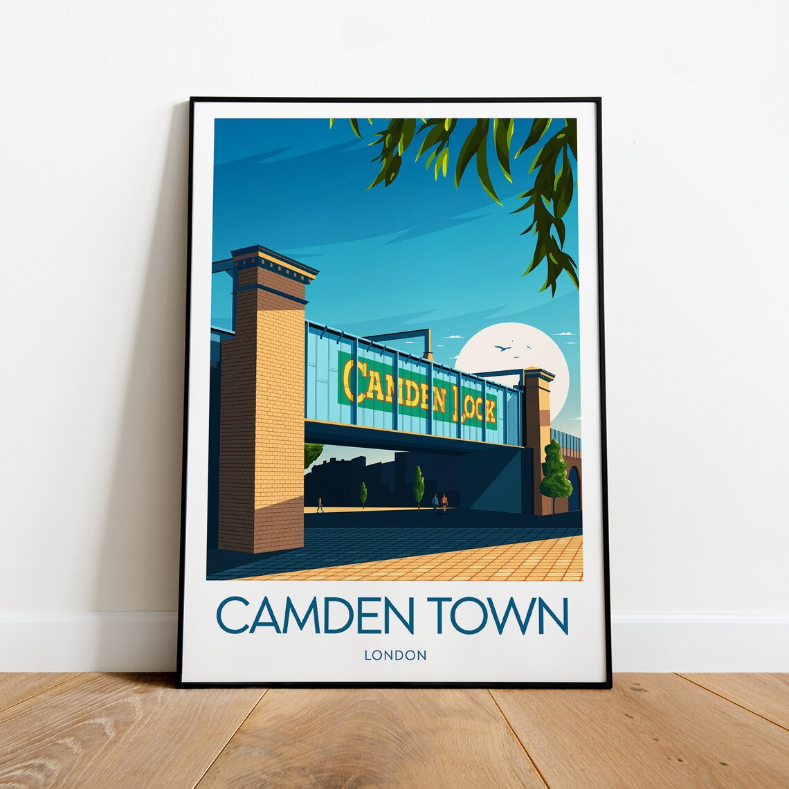 Camden Town London Camden Lock Bridge Vintage Travel Art Poster