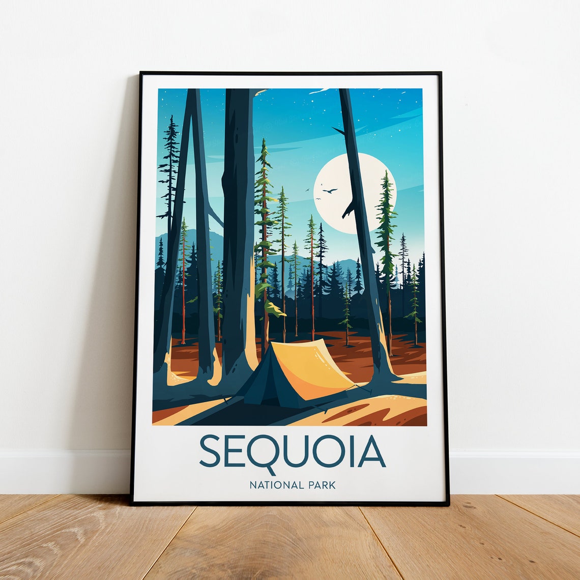 Sequoia National Park Night Camp Tent Under Giant Redwood Trees Poster