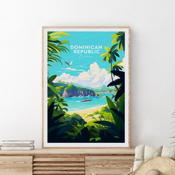 Dominican Republic Caribbean Tropical Beach Cove Travel Poster