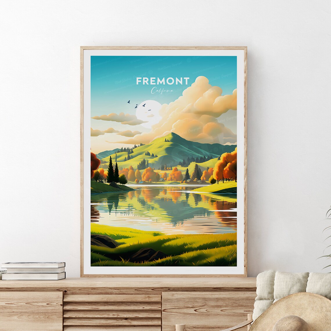 Fremont California Autumn Lake Golden Hills Travel Art Poster - Image 2