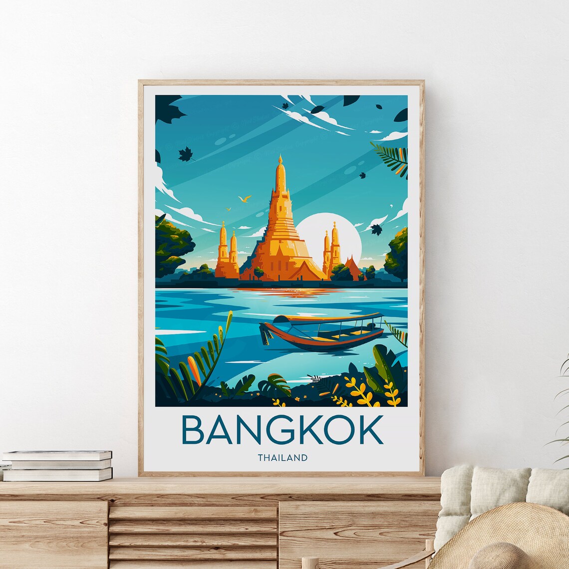 Bangkok Thailand Golden Temple River Longtail Boat Travel Poster - Image 2