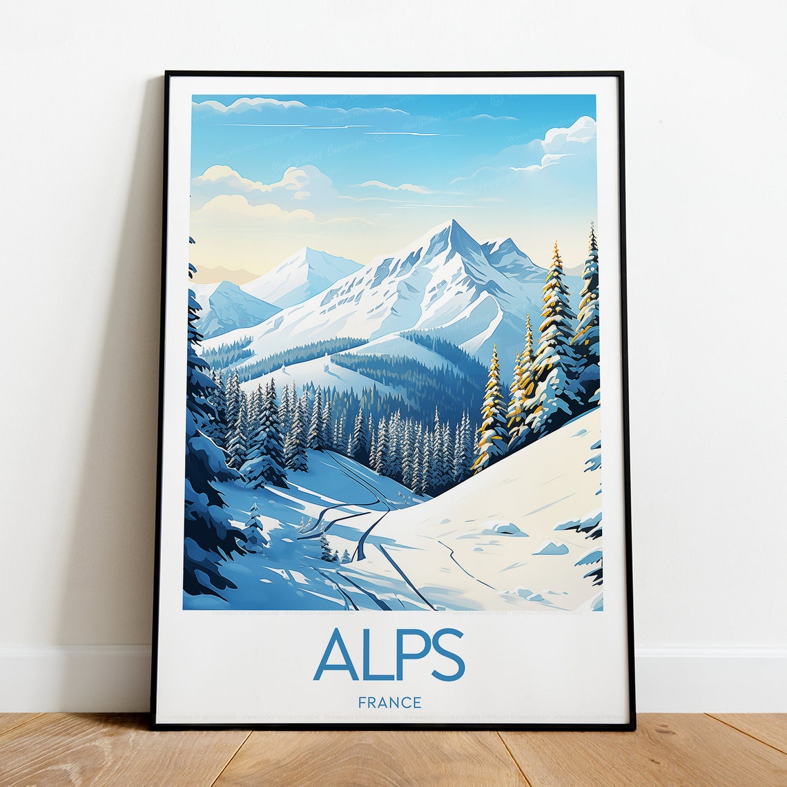 Snowy French Alps Majestic Snowcapped Ski Mountain Peaks Poster