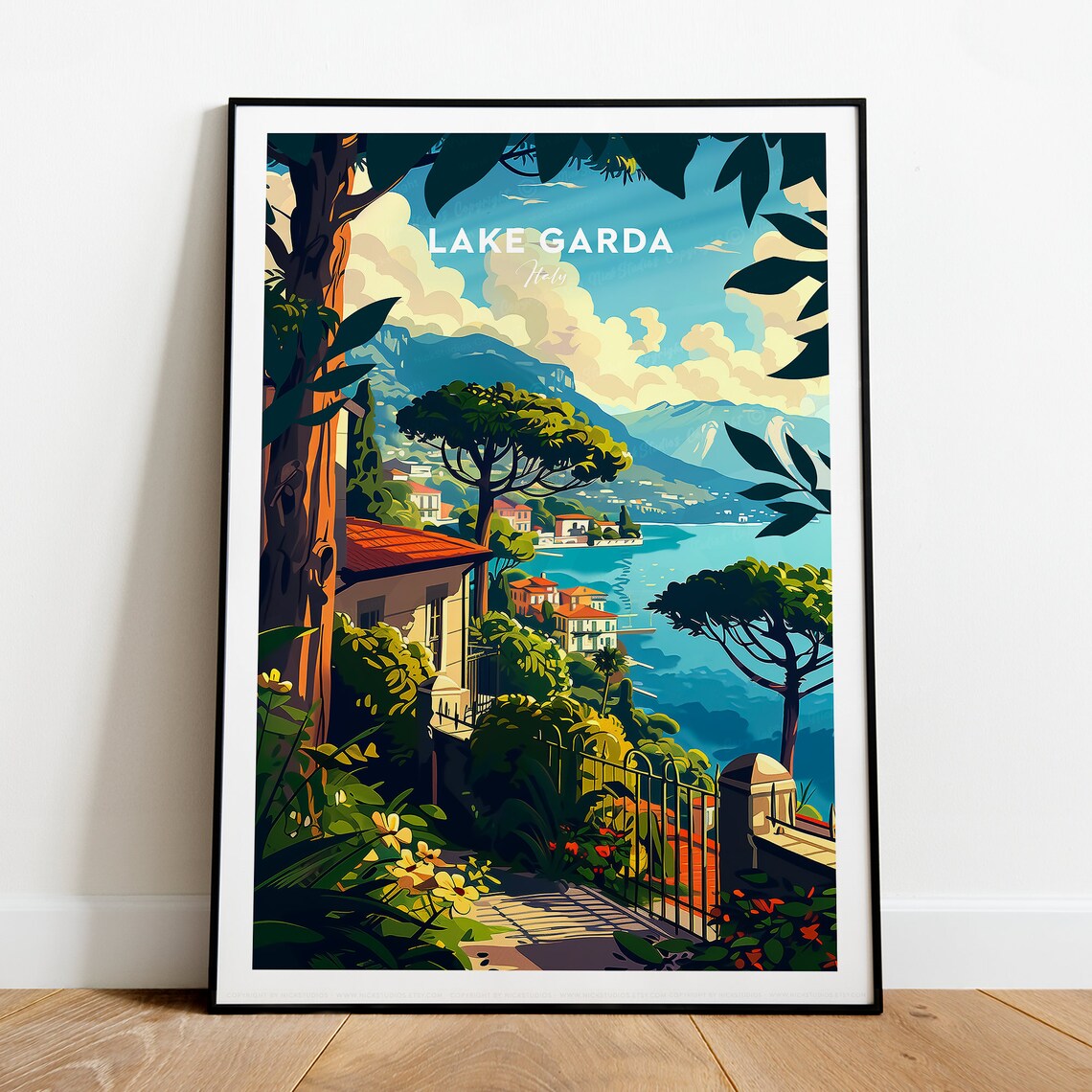 Lake Garda Italy Lakeside Villa Terrace Garden Sunset View Poster