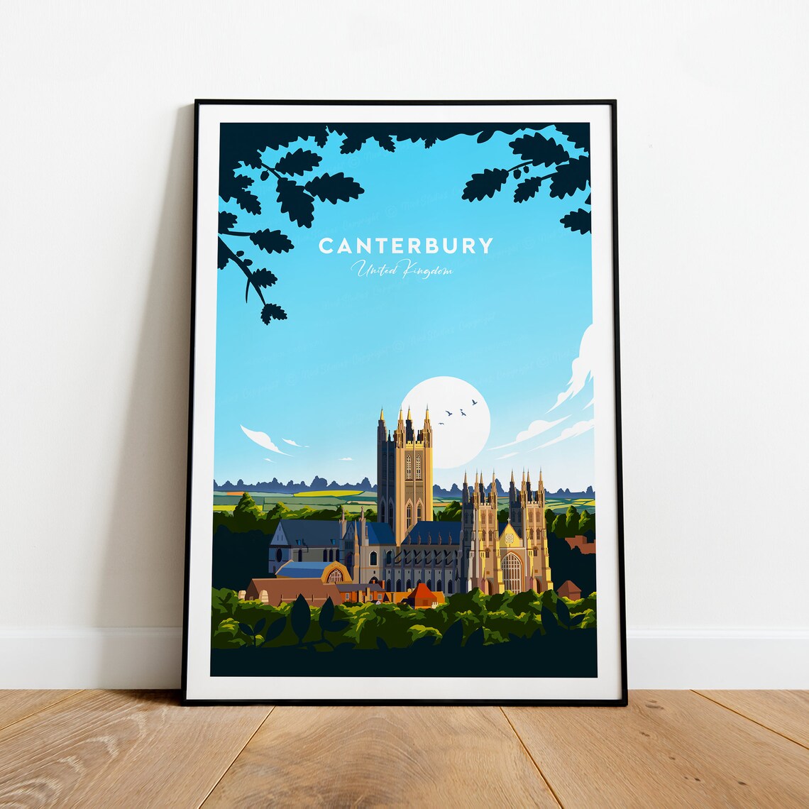 Canterbury United Kingdom Gothic Cathedral Skyline Travel Poster