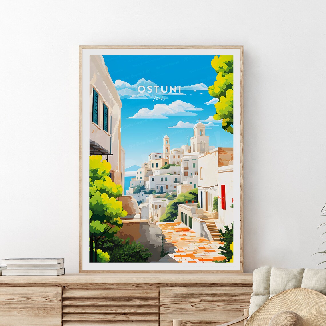 Ostuni Italy White City Sunny Hilltop Village Puglia Travel Poster - Image 2