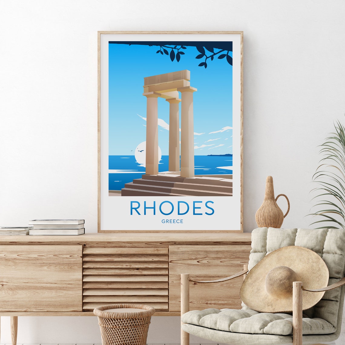 Rhodes Greece Ancient Columns Temple Ruins by the Sea Poster