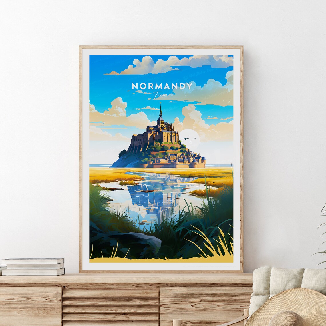 Normandy Mont Saint-Michel Island Abbey Morning Tide Travel Poster