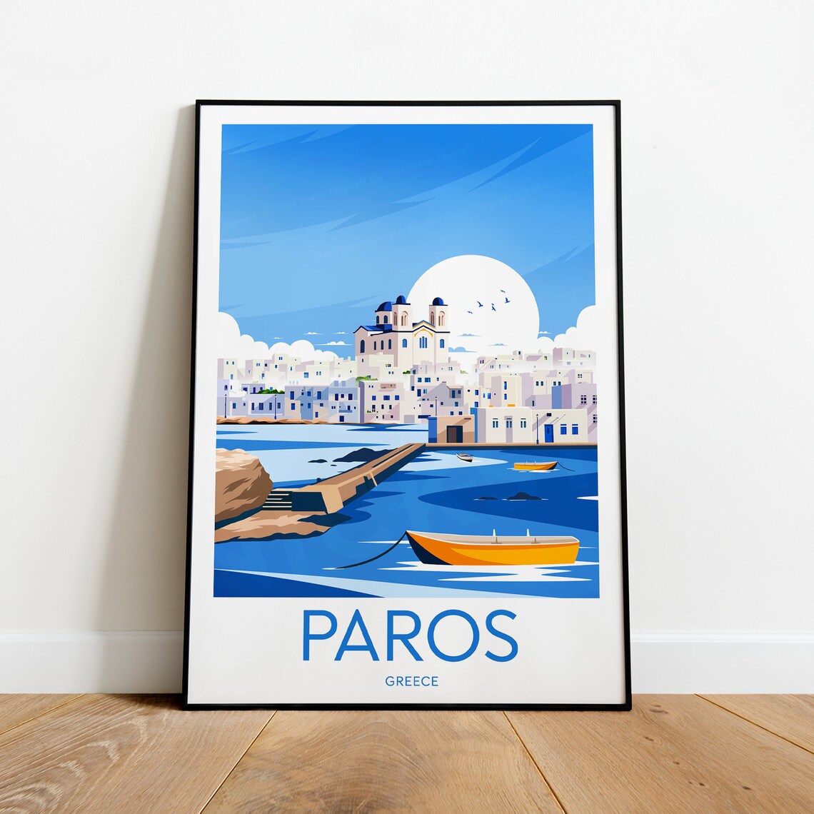Paros Greece Whitewashed Harbor Town Boats Vintage Travel Poster - Image 2