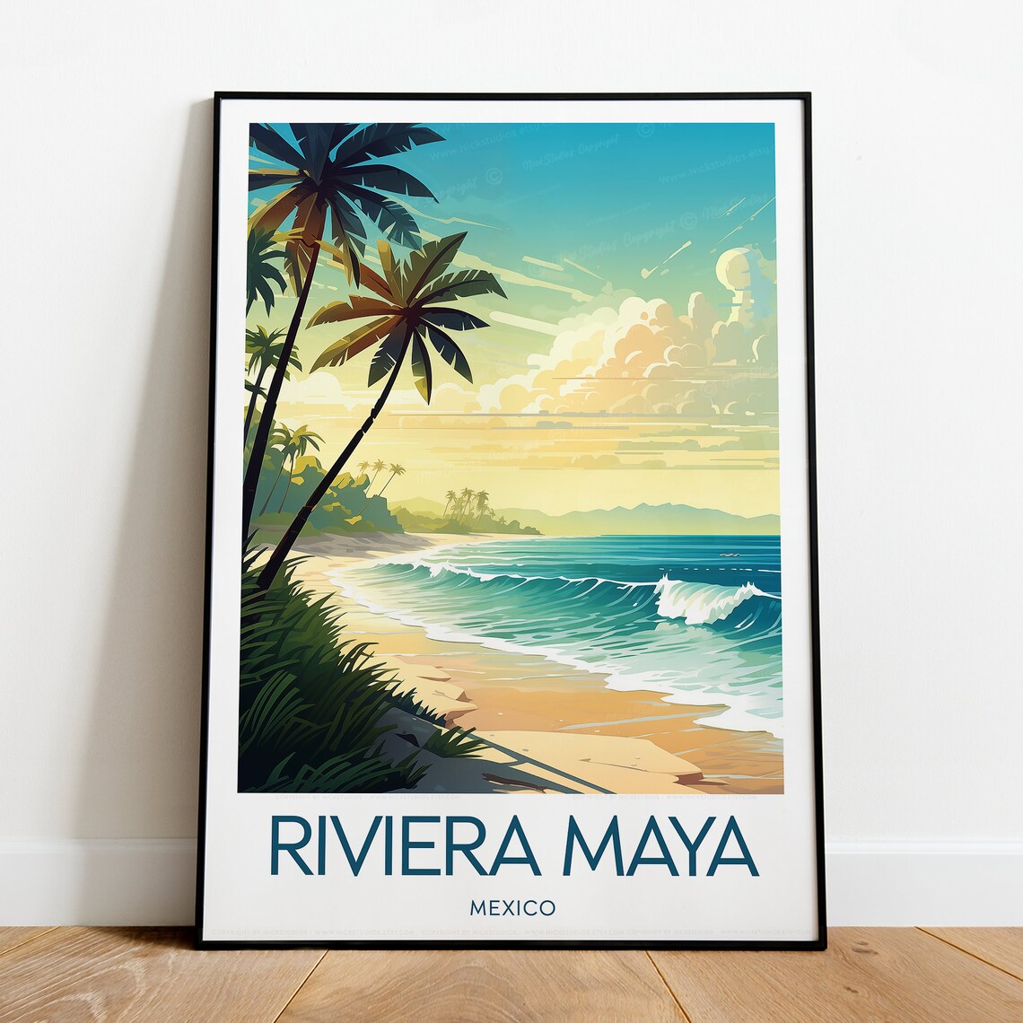 Riviera Maya Mexico Golden Sunset Palm Beach Paradise Travel Poster - Image 2