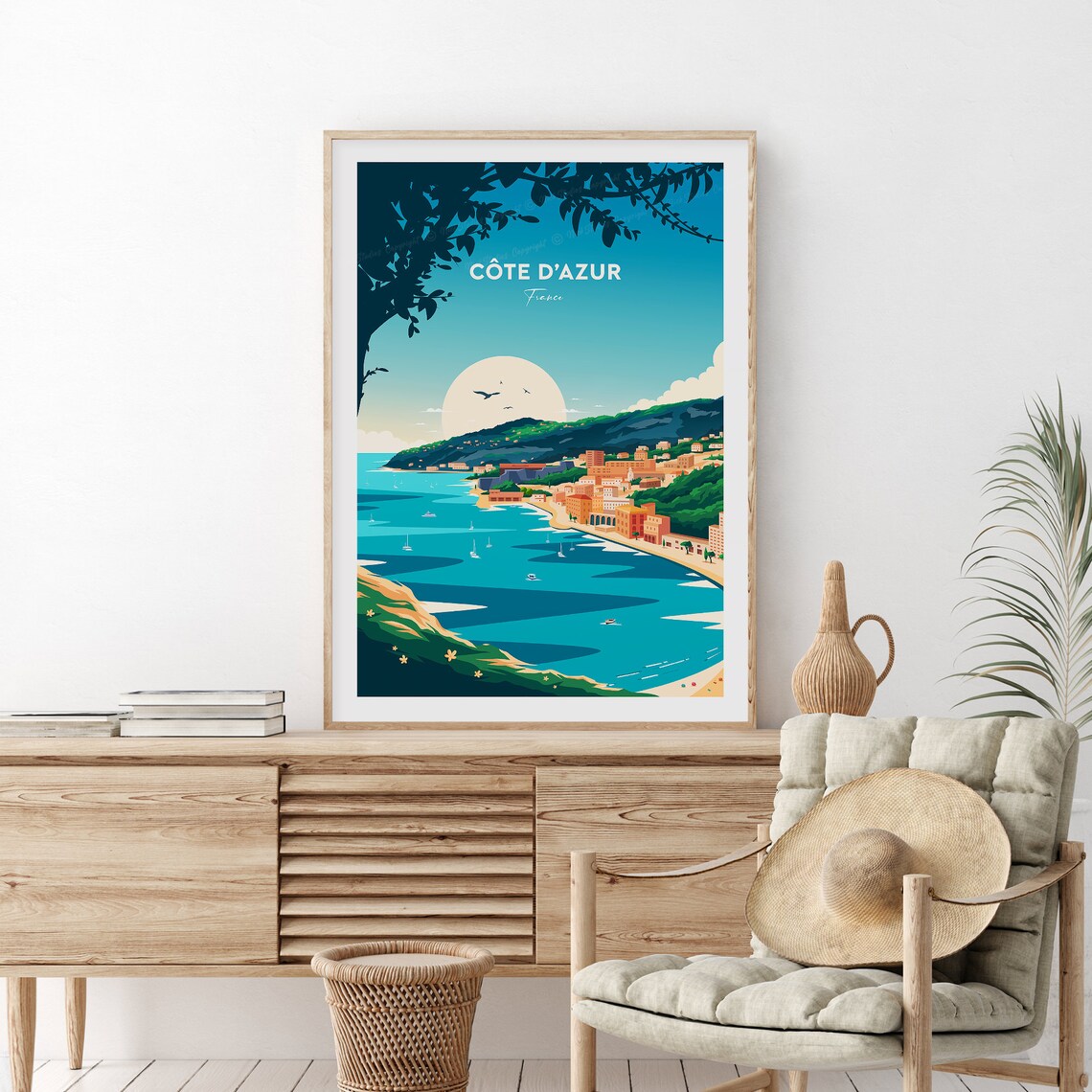 Cote d'Azur France French Riviera Coastal Town Bay Travel Poster