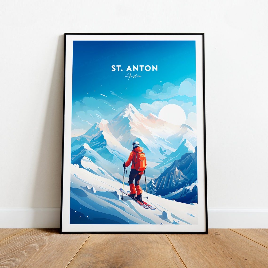 St Anton Austria Skier Looking Above Snowy Alpine Peaks Poster