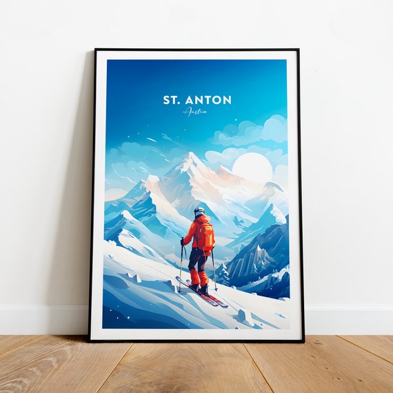 St Anton Traditional Ski Print Austria St Anton Poster Wedding Gift Birthday