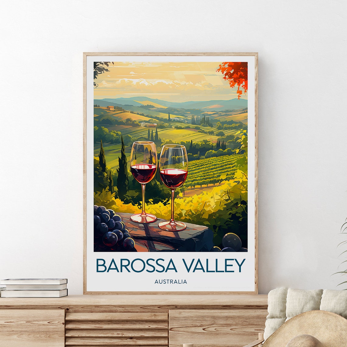 Barossa Valley Australia Vineyard Wine Glasses Sunset Poster