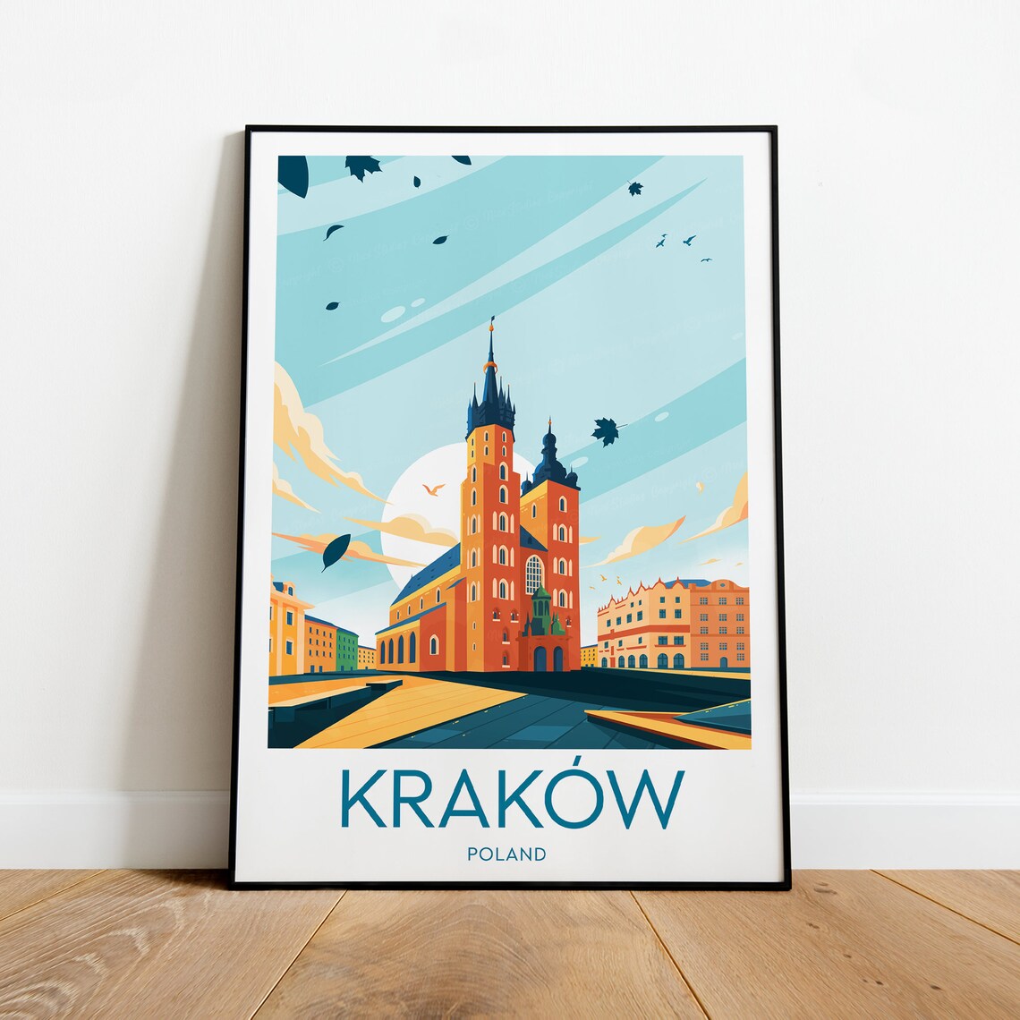 Krakow Poland St Marys Basilica Main Square Illustrated Travel Poster