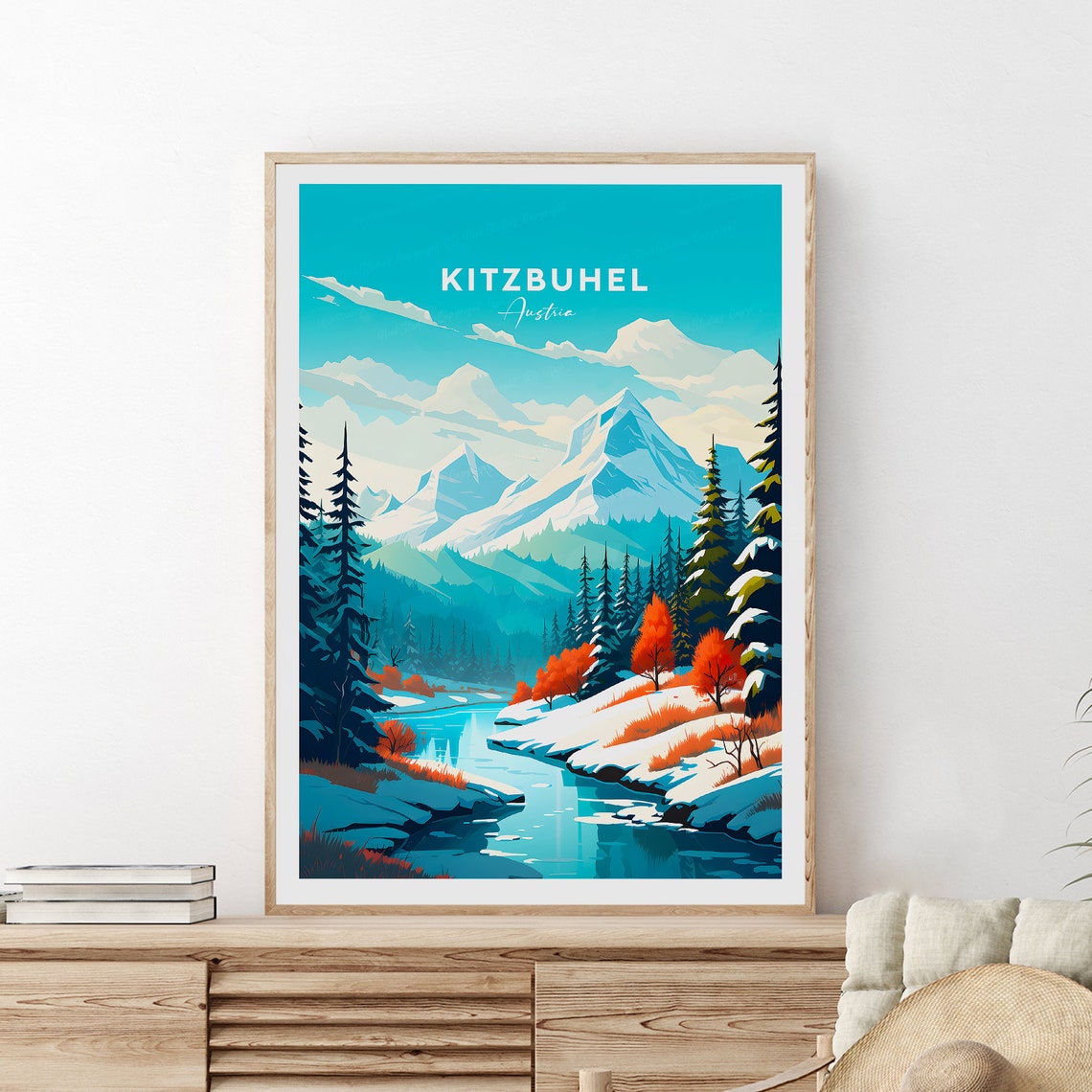 Kitzbuhel Austria Snowy Alpine Mountain Lake Winter Scene Poster