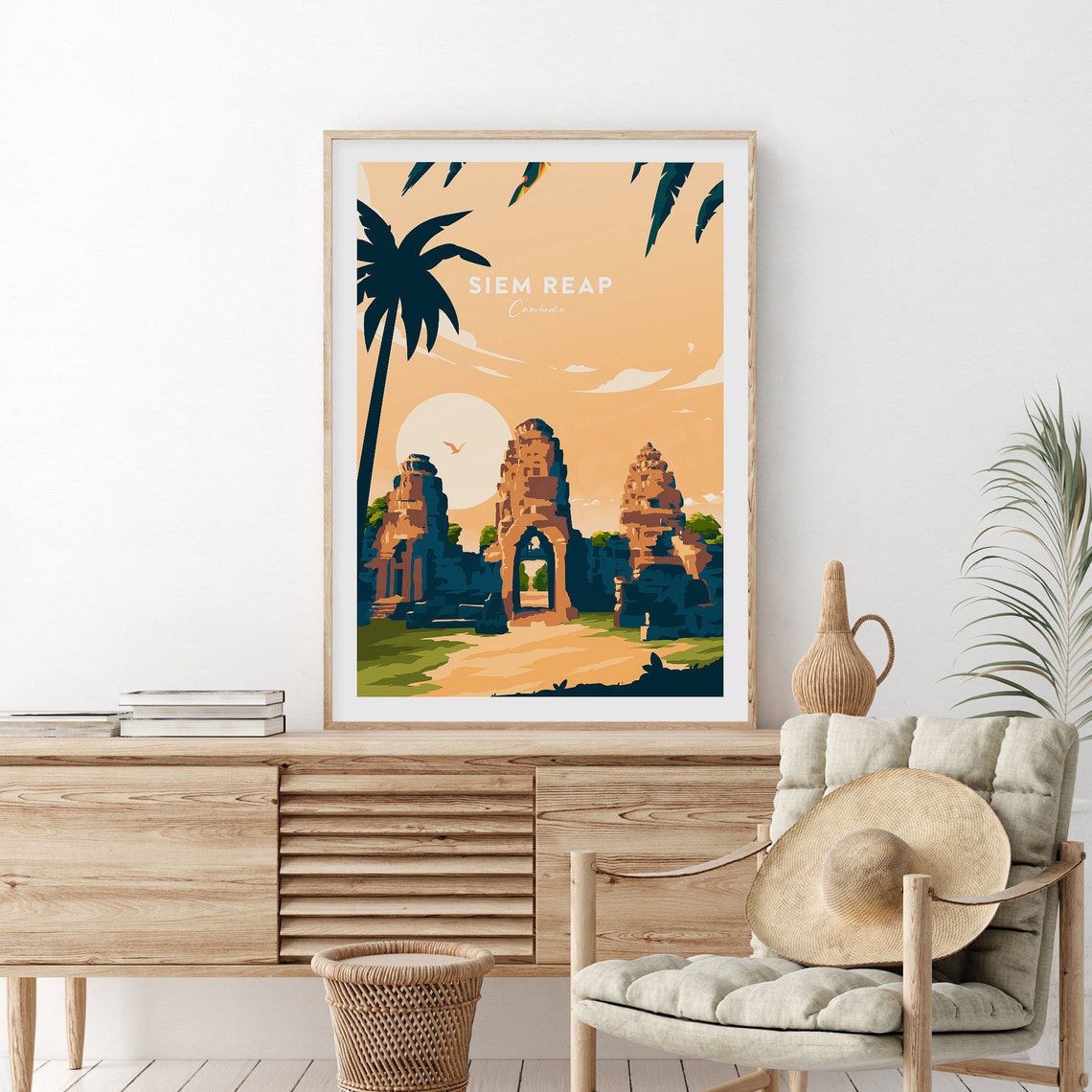 Siem Reap Cambodia Angkor Temple Ruins Palms Golden Hour Poster
