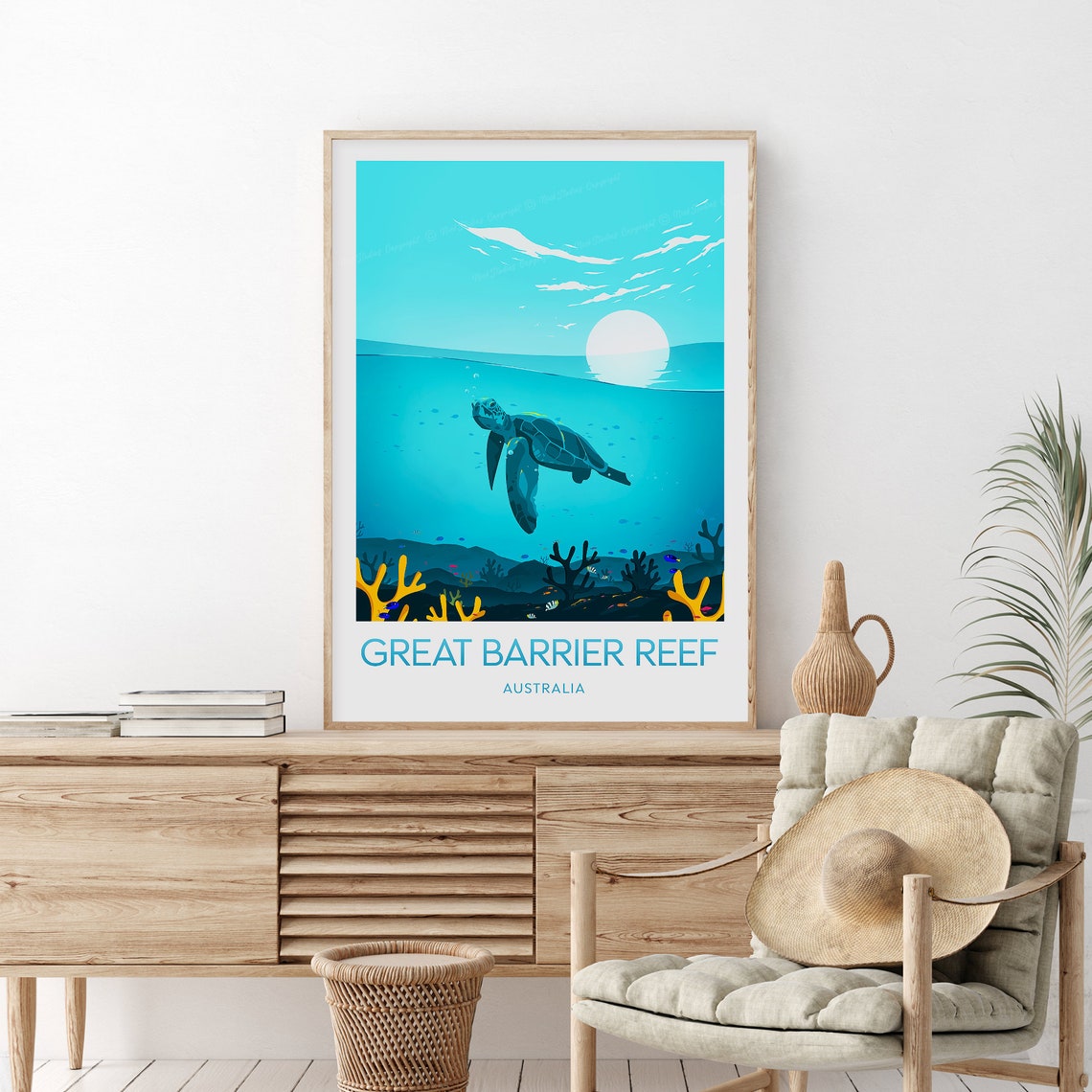 Great Barrier Reef Australia Sea Turtle Coral Reef Dive Poster - Image 2