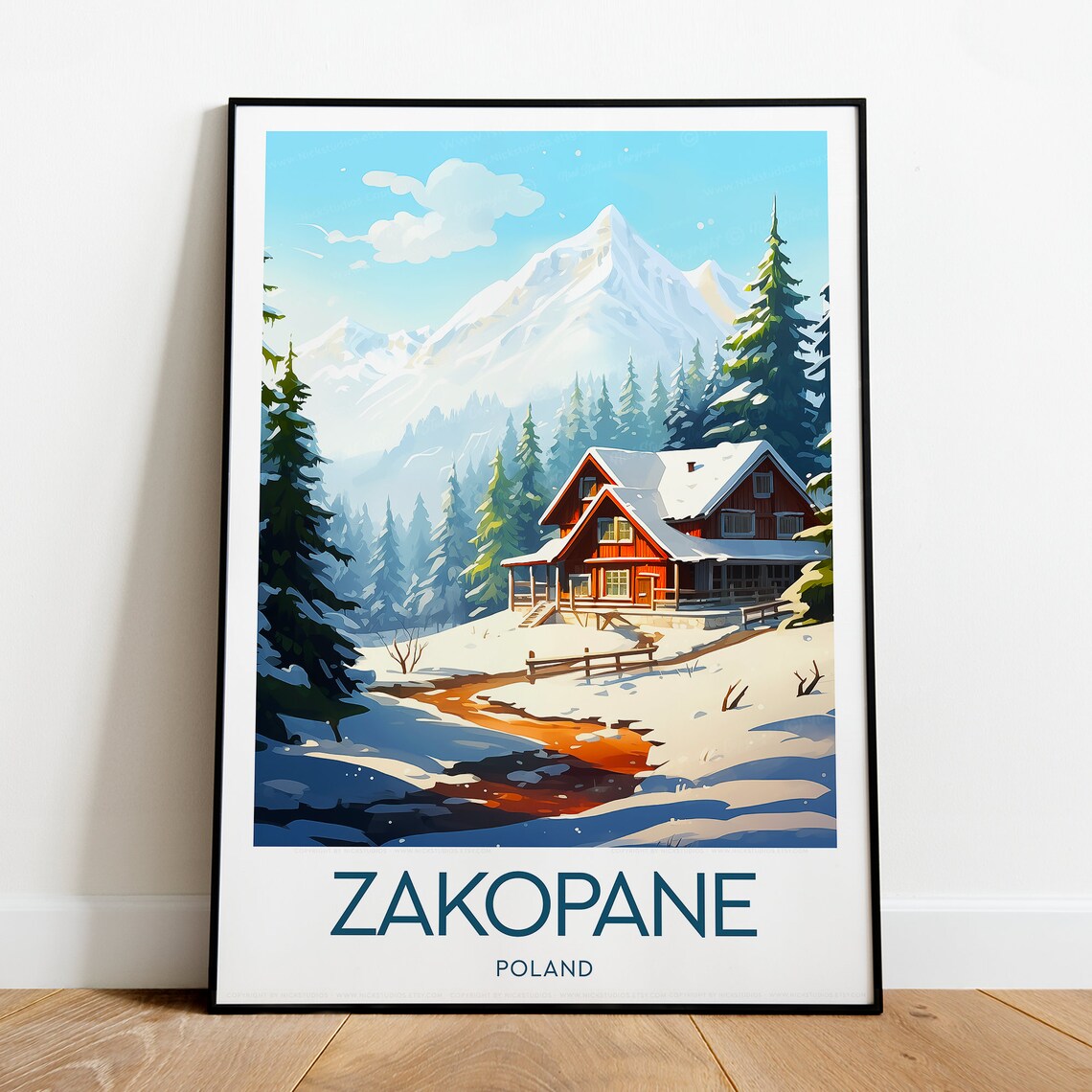 Zakopane Poland Snowy Mountain Chalet Winter Wonderland Travel Poster