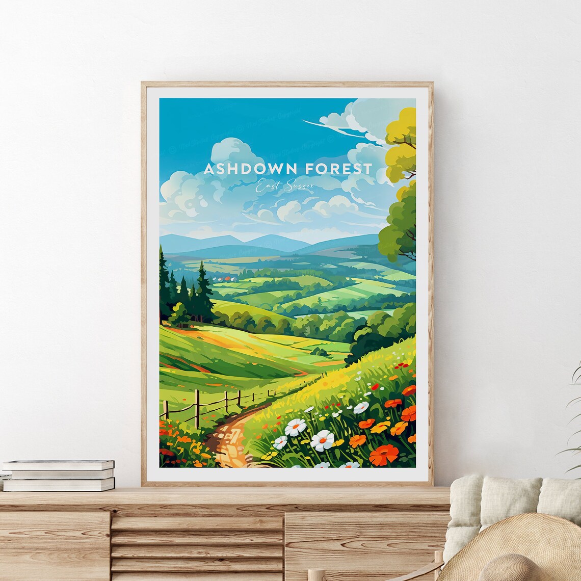 Ashdown Forest East Sussex Meadow Path Wildflowers Hills Travel Poster