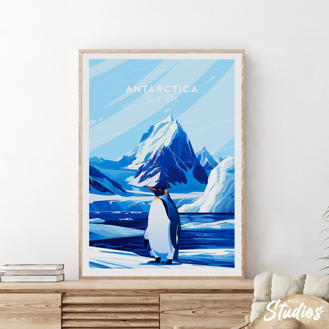 Antarctica South Pole Penguin Ice Mountain Polar Aurora Poster