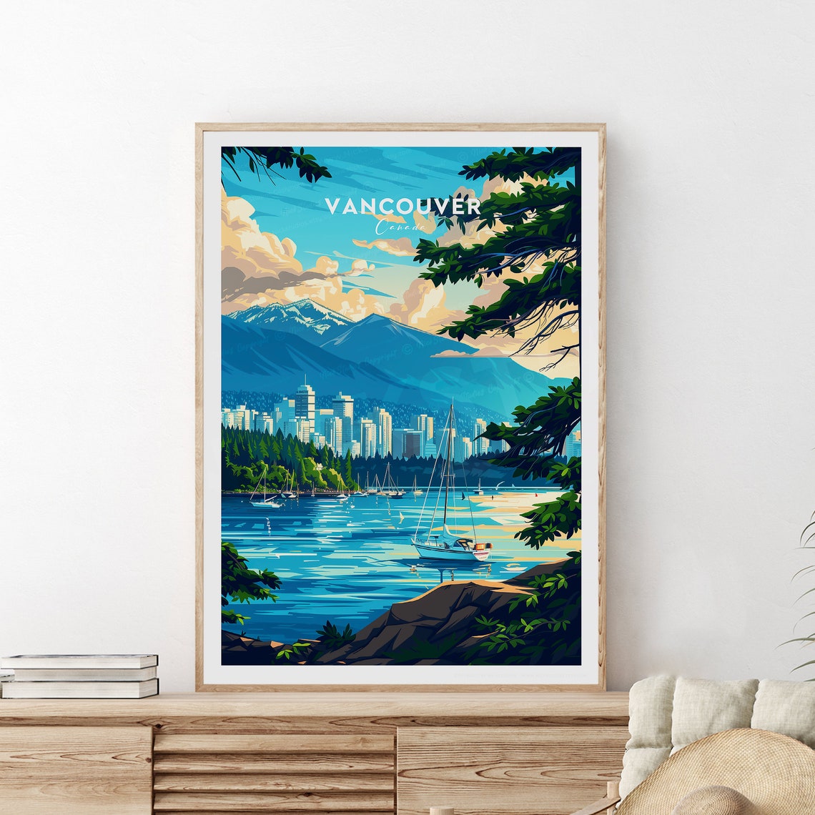 Vancouver Canada Harbor Skyline Mountain Vintage Travel Poster - Image 2