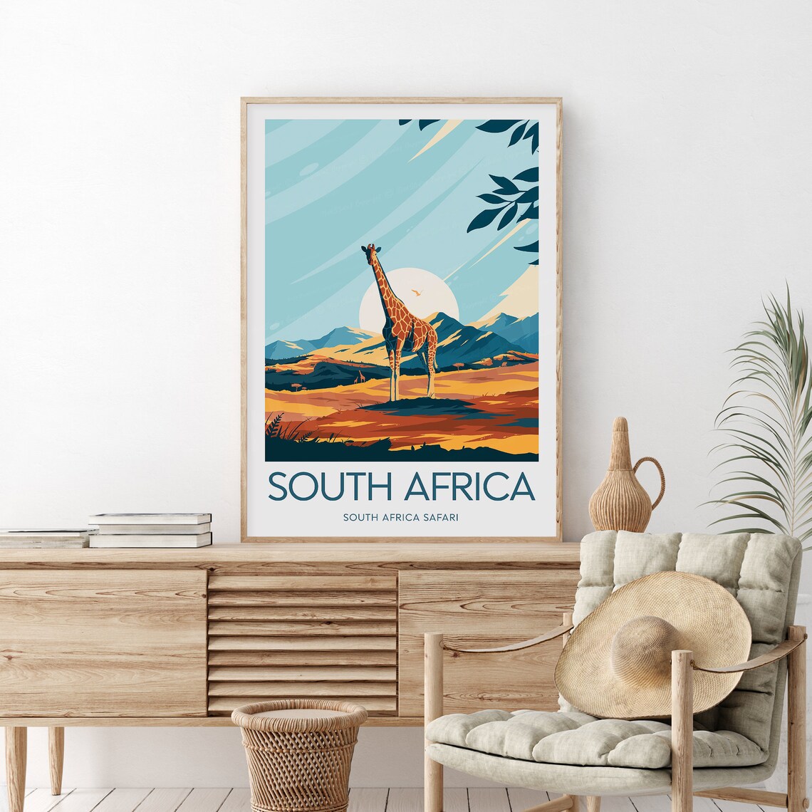 South Africa Safari Giraffe on Golden Savanna Sunset Travel Poster - Image 2
