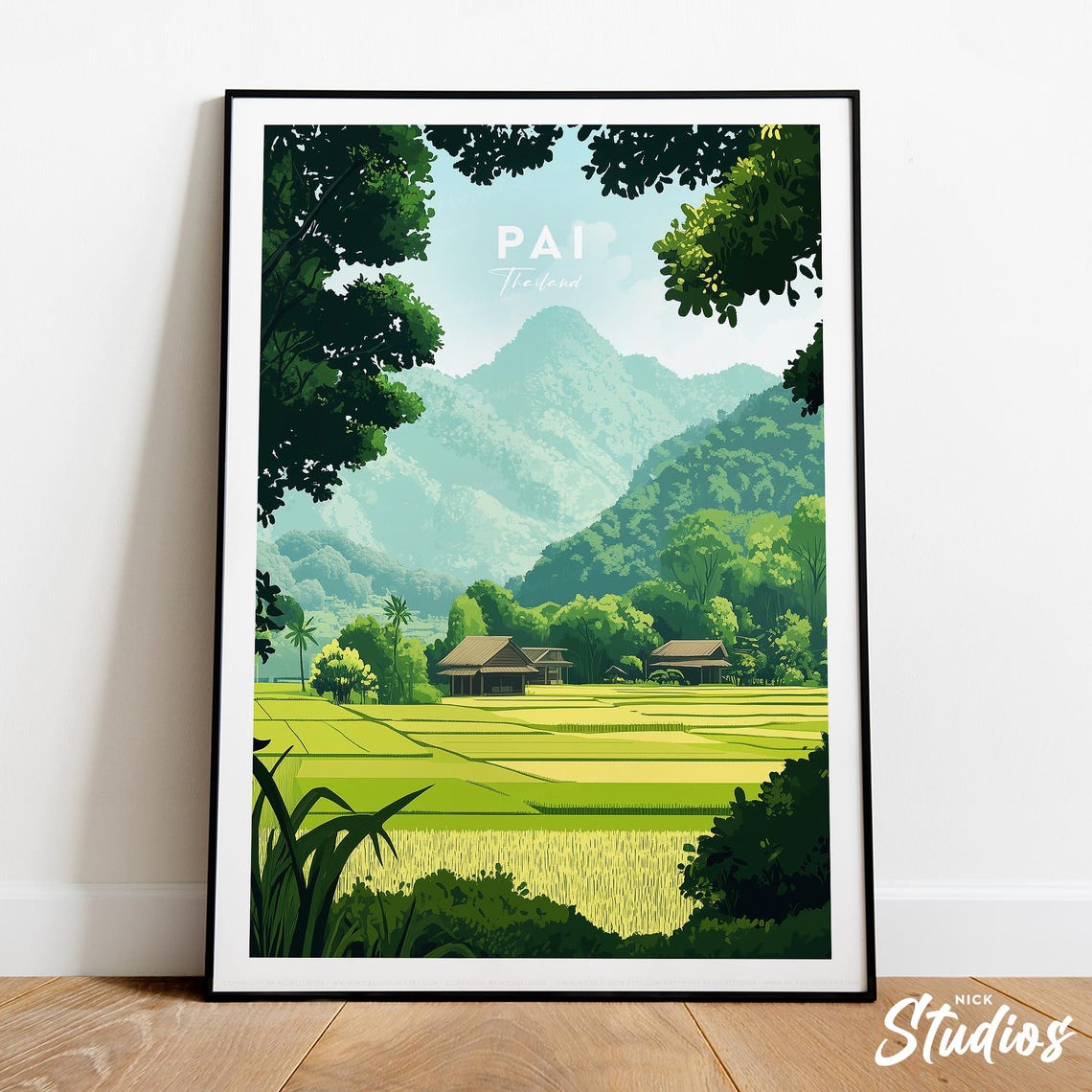 Pai Thailand Green Rice Paddy Jungle Mountains Serene Travel Poster