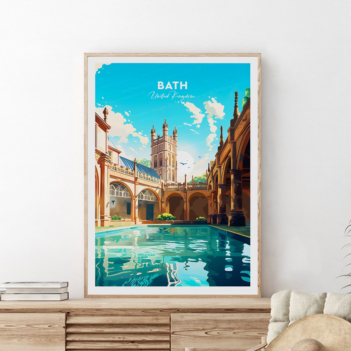 Bath Roman Baths Great Bath Courtyard with Abbey Tower Poster
