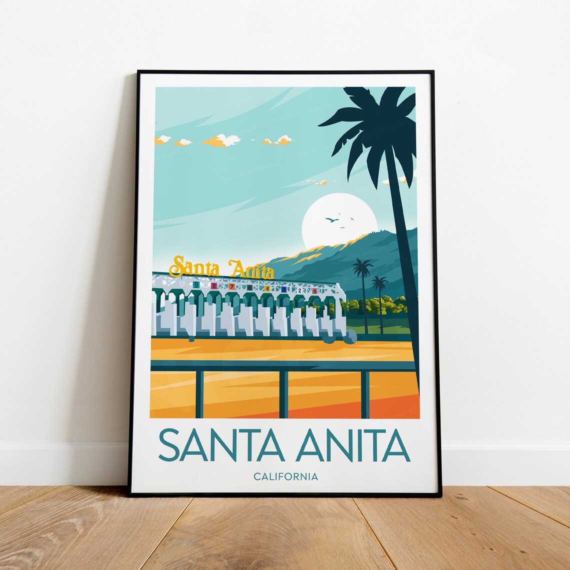 Santa Anita California Horse Racing Starting Gates Sunset Poster