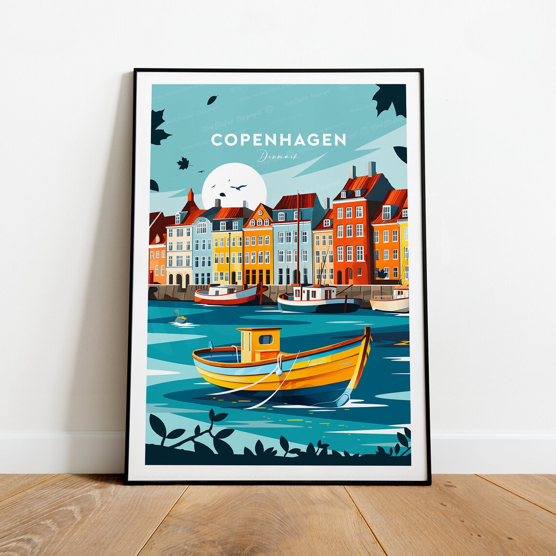 Copenhagen Denmark Nyhavn Colorful Harbor Boats Travel Poster - Image 2