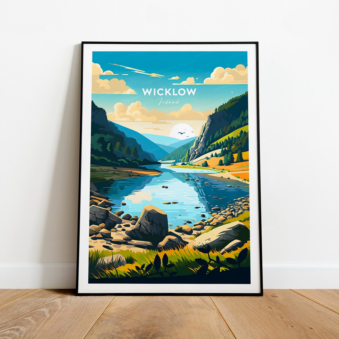 Wicklow Ireland River Valley Green Hills Landscape Travel Poster - Image 2