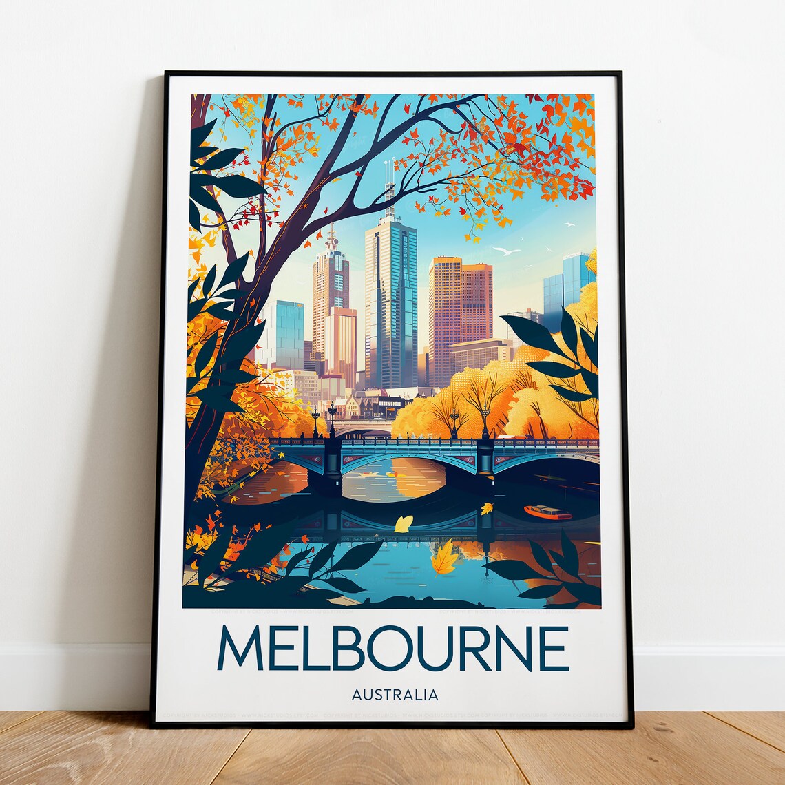 Melbourne Australia Skyline River Autumn Trees City Travel Poster - Image 2