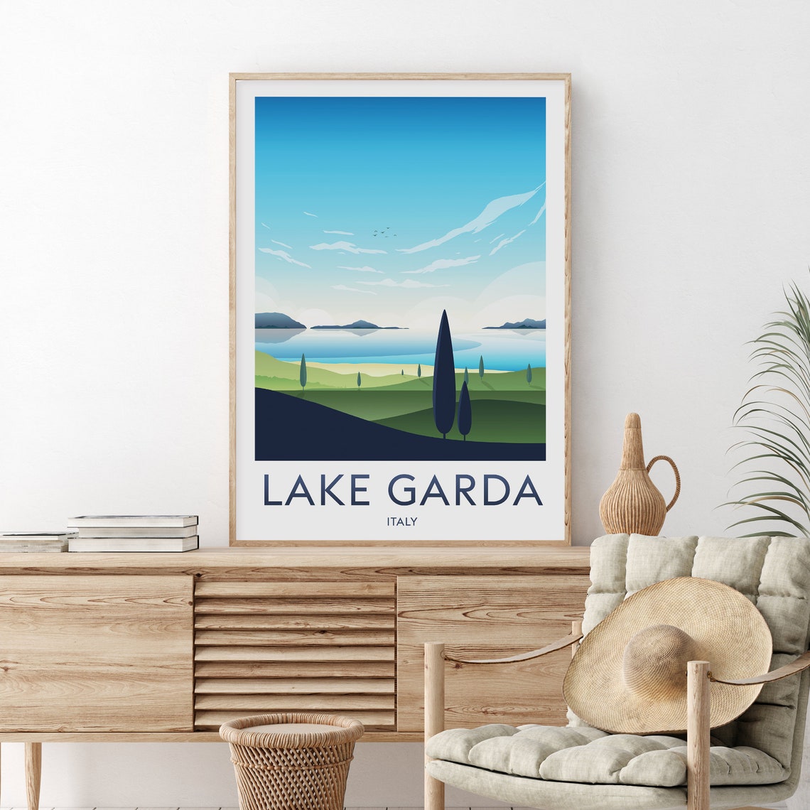 Lake Garda Italy Cypress Hills Panoramic Minimalist Travel Poster