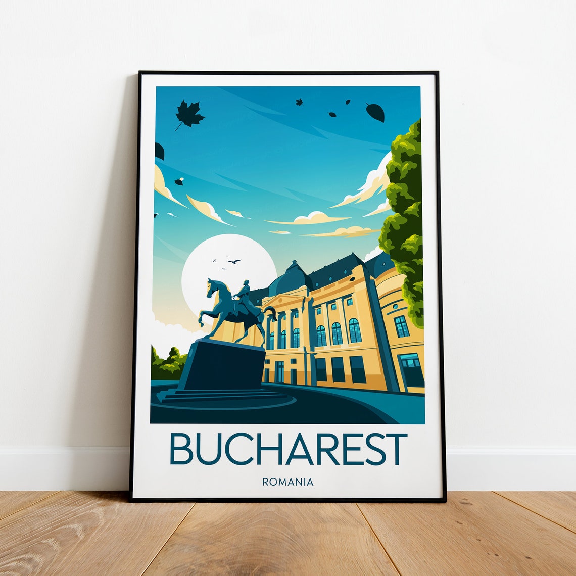 Bucharest Romania Equestrian Statue Grand Palace Dusk Poster