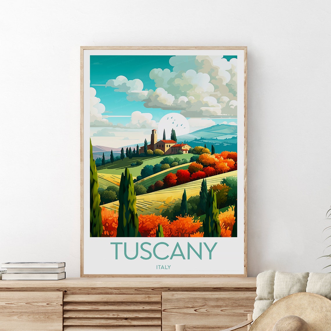 Tuscany Italy Rolling Hills Stone Farmhouse Cypress Trees Poster