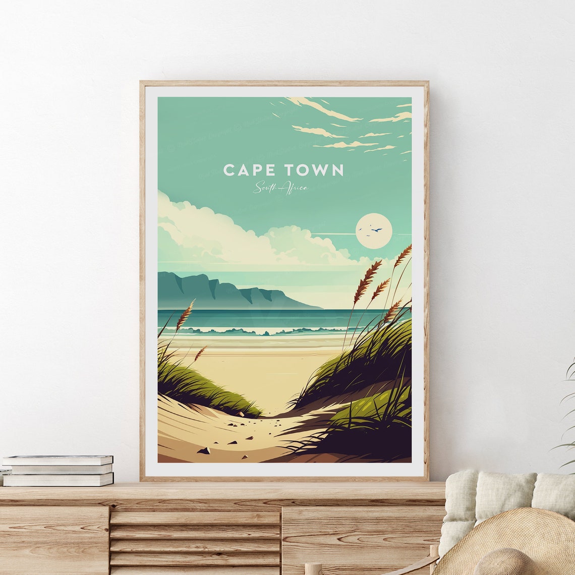 Cape Town South Africa Table Mountain Beach Dunes Scene Poster - Image 2