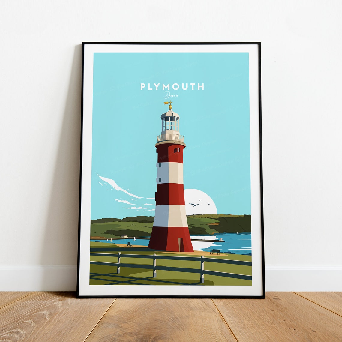 Plymouth Devon Smeatons Tower Lighthouse Coastal Travel Poster - Image 2