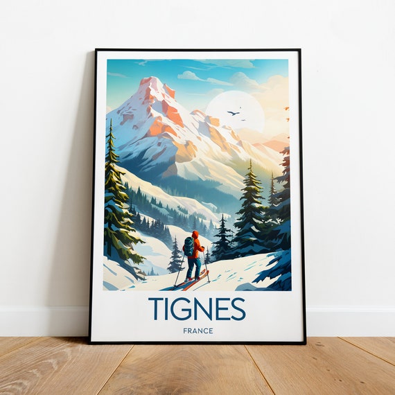 Tignes Travel Print France Tignes Poster Ski Poster Ski Resort Print Tignes Ski Wedding Gift Birthday