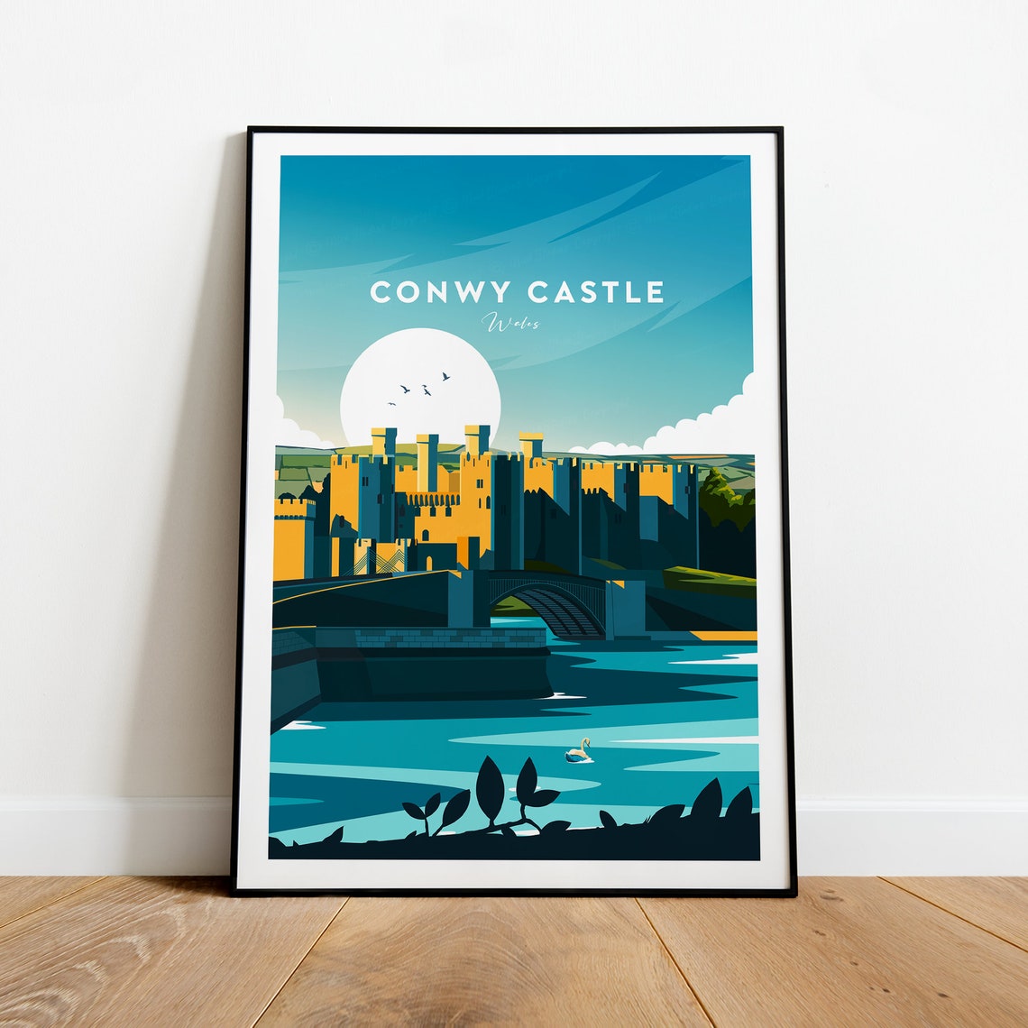 Conwy Castle Wales Medieval Fortress Riverside Travel Poster