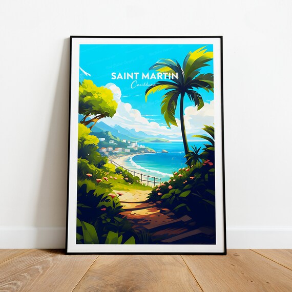 Saint Martin Caribbean Tropical Beach Palm Cove Travel Poster
