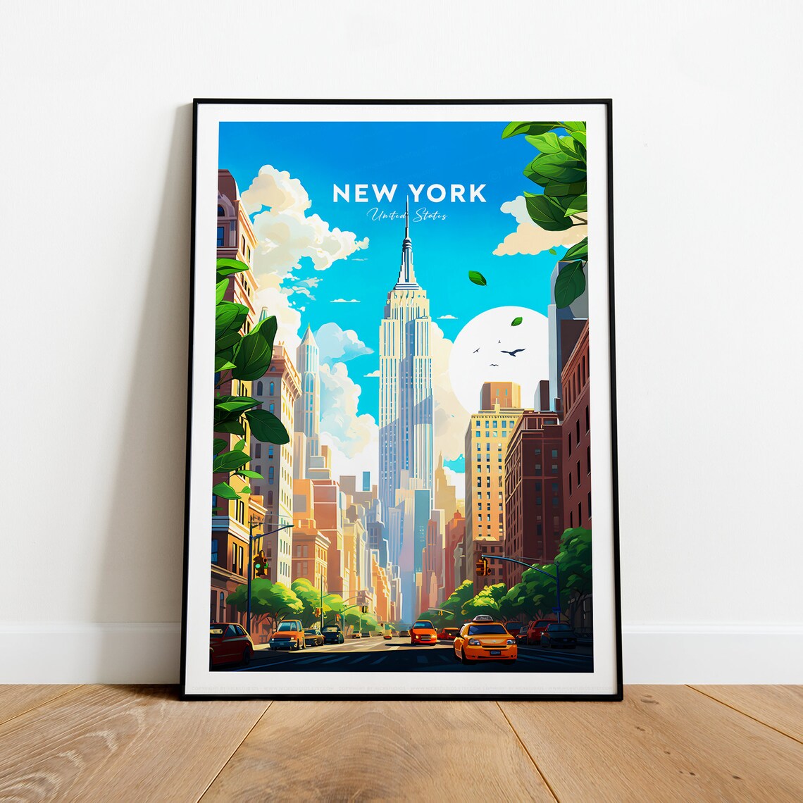 New York City Empire State Building Yellow Cabs Street Poster