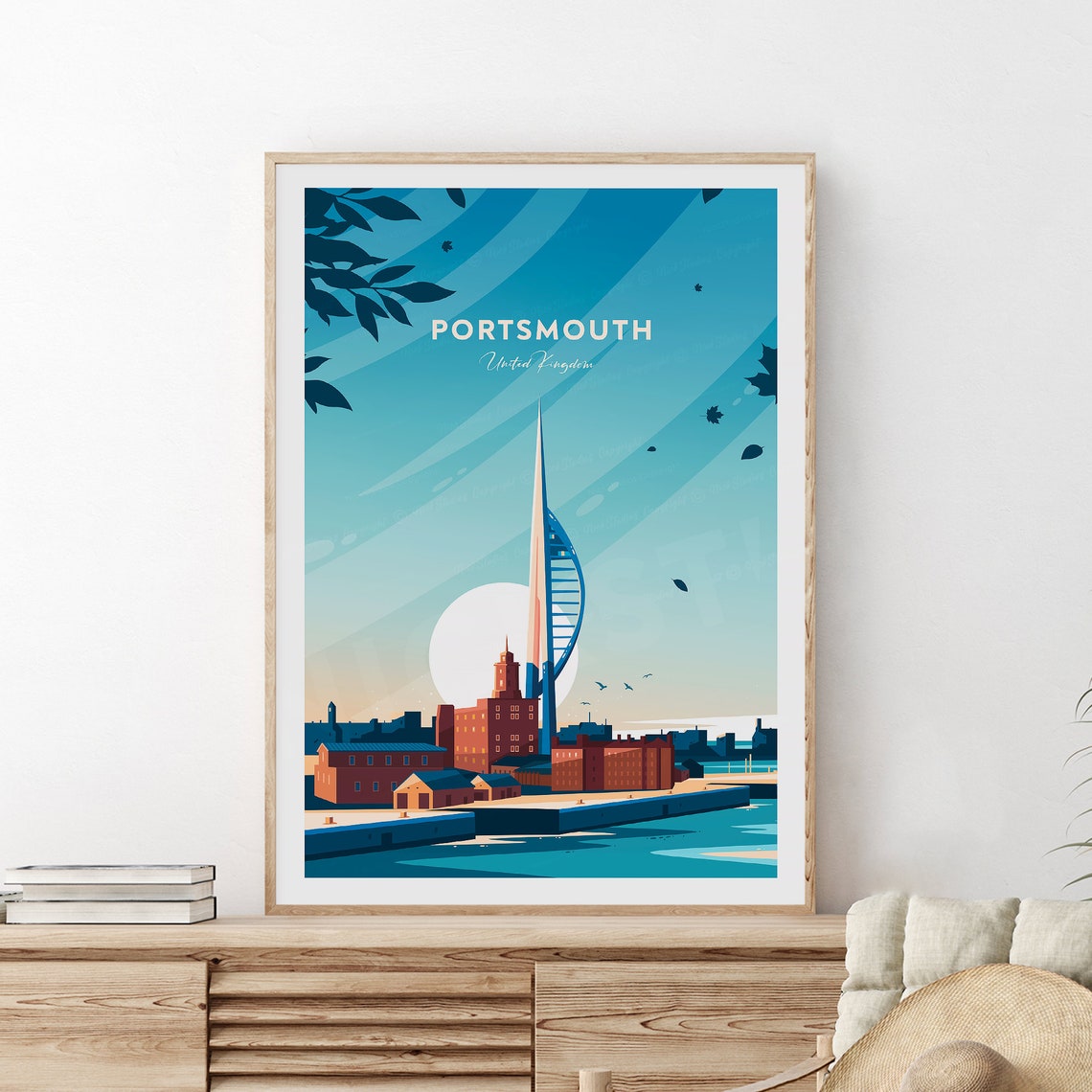 Portsmouth Traditional Travel Print United Kingdom Portsmouth Poster Wedding Gift Birthday