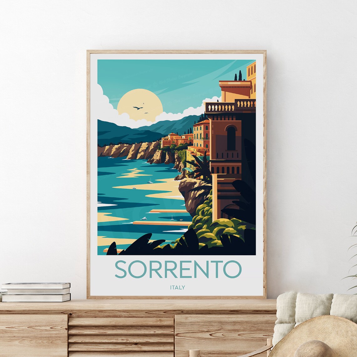 Romantic Sorrento Italy Amalfi Cliffs Bay Sunset Travel Poster