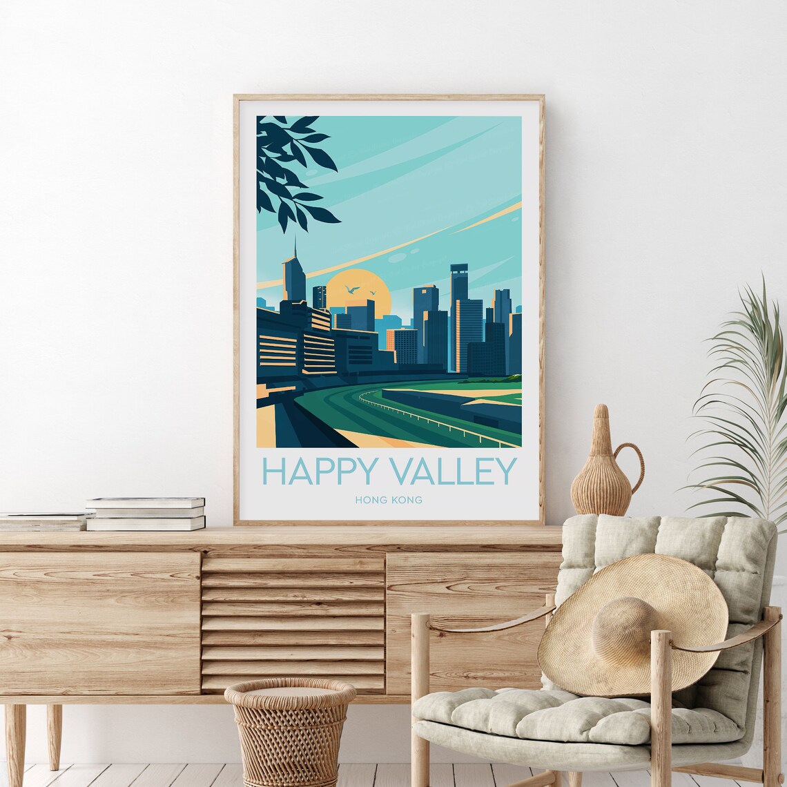 Happy Valley Hong Kong Bold Lettering Racecourse Sunset Poster - Image 2