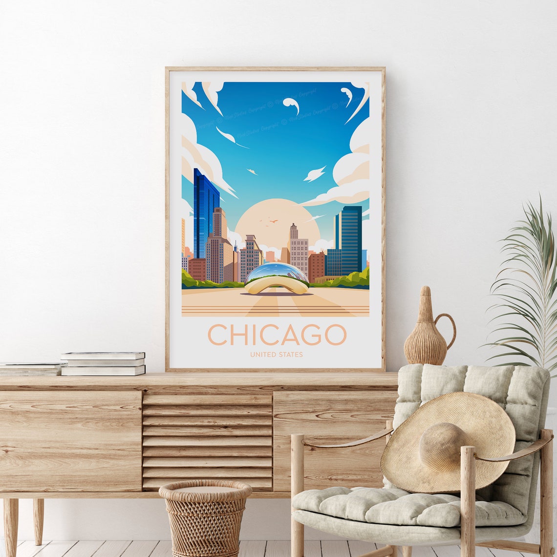 Chicago Millennium Park Cloud Gate Skyline Daytime Travel Poster - Image 2