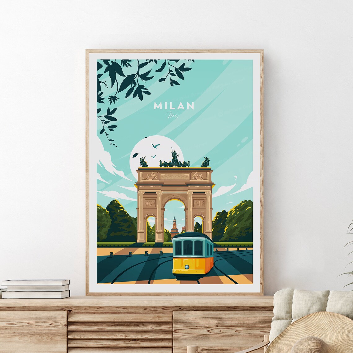 Milan Italy Arch of Peace and Classic Tram City Travel Poster - Image 2