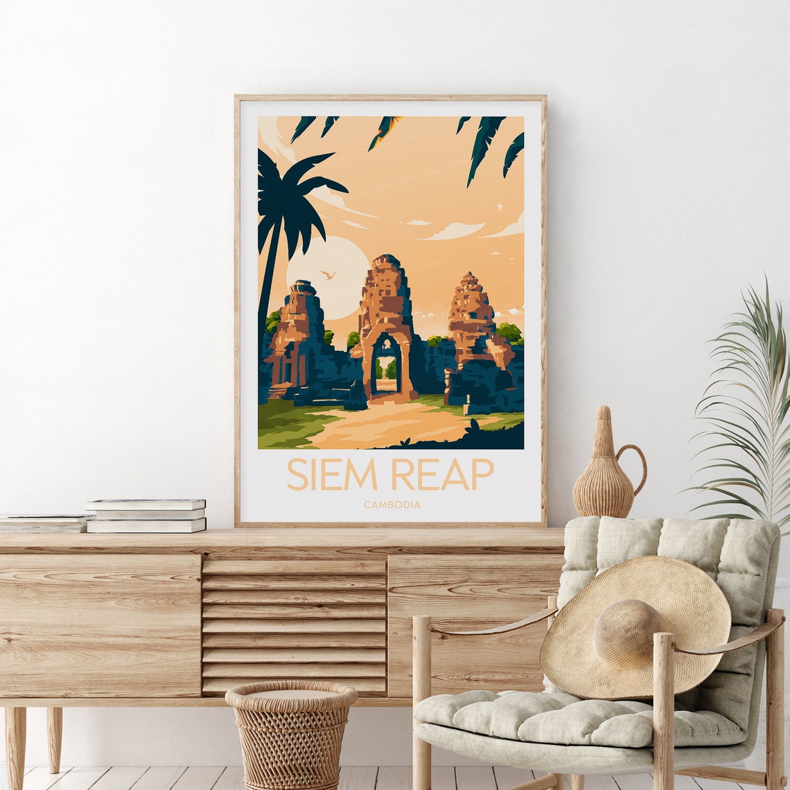 Siem Reap Ancient Angkor Thom Gate Sunset Palms Cambodia Poster - Image 2